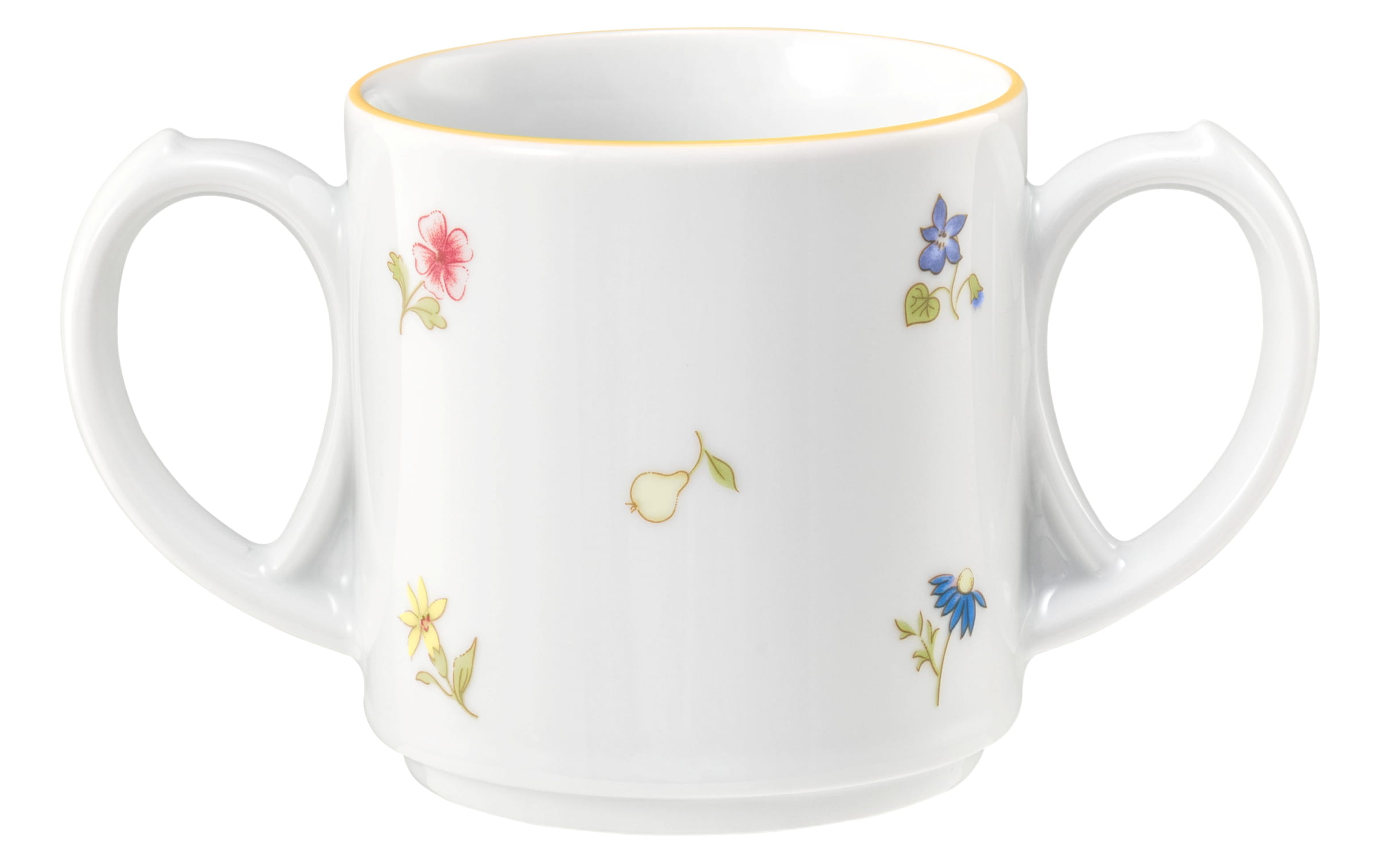 Becher rund mit 2 Henkel 0,28l COMMUNITY streublume gelbe linie