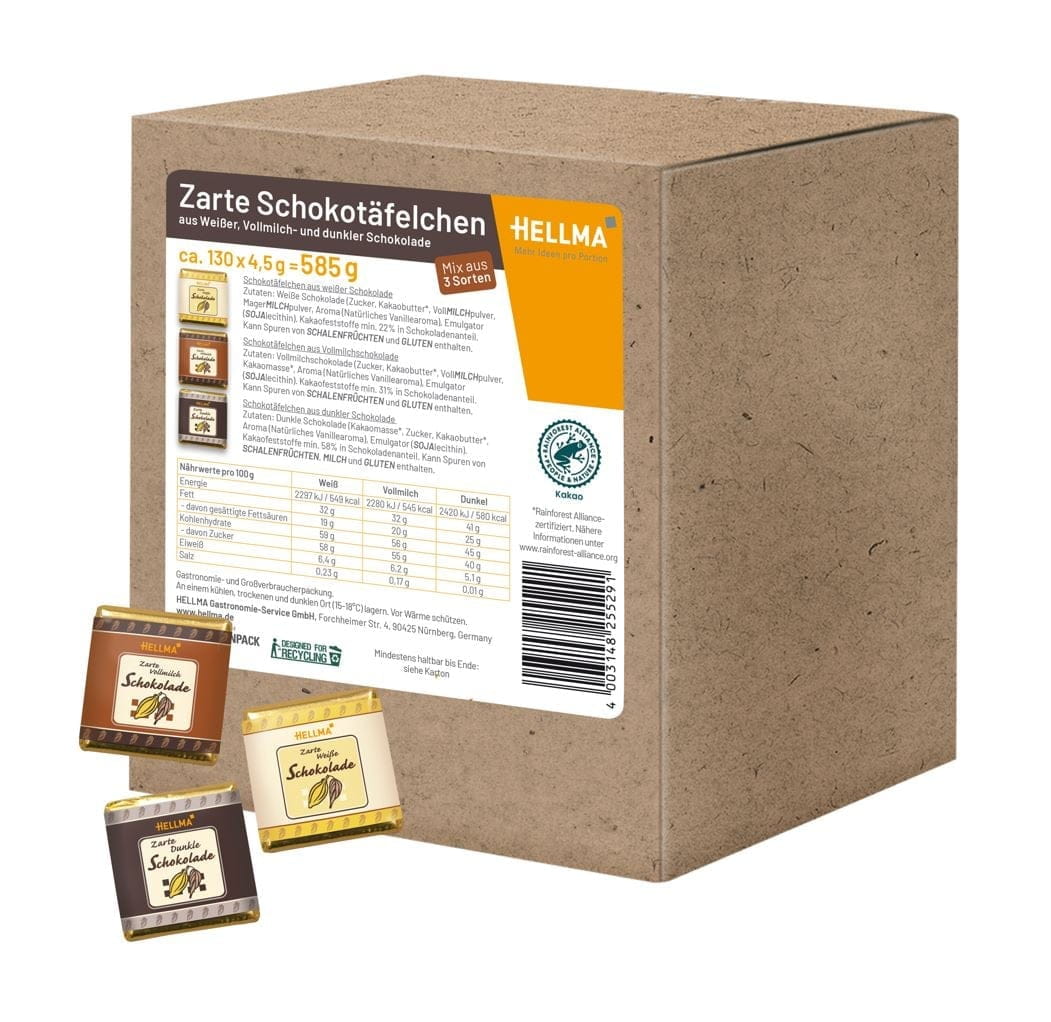 Schokotäfelchen - Ein Sortiment aus weißer, Vollmilch- und dunkler Schokolade