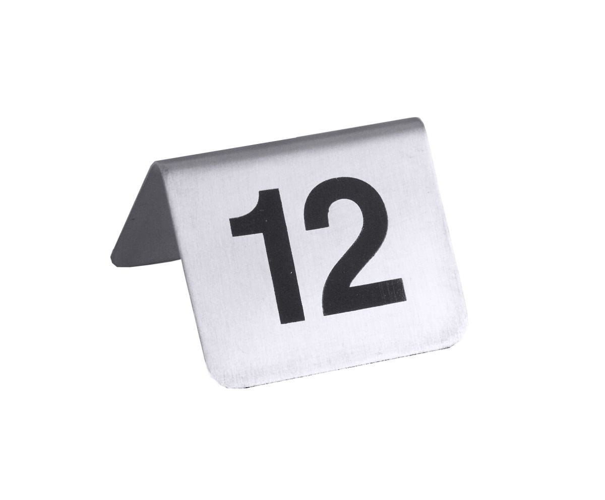Tischnummernschilder von Nummer 25 bis 36 mit Aufdruck 18/10