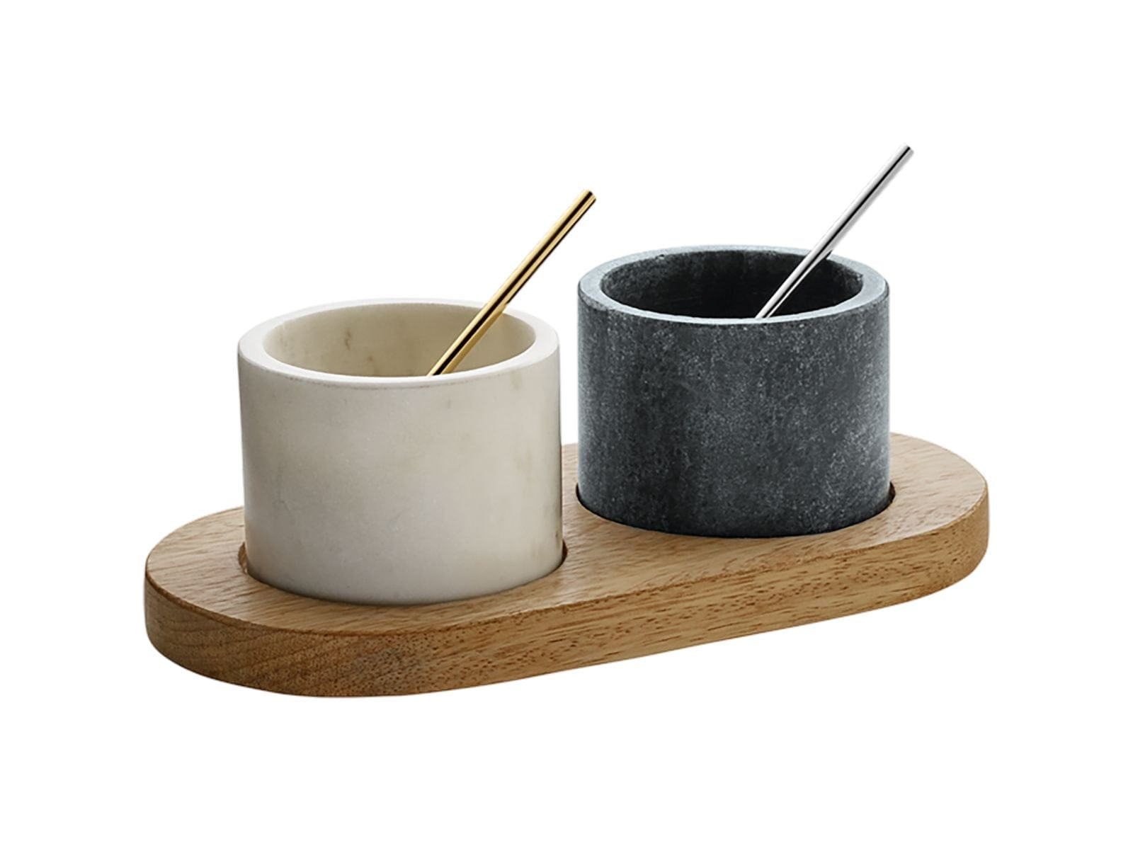 Menage mit Marmorschälchen und Löffeln Materialmix