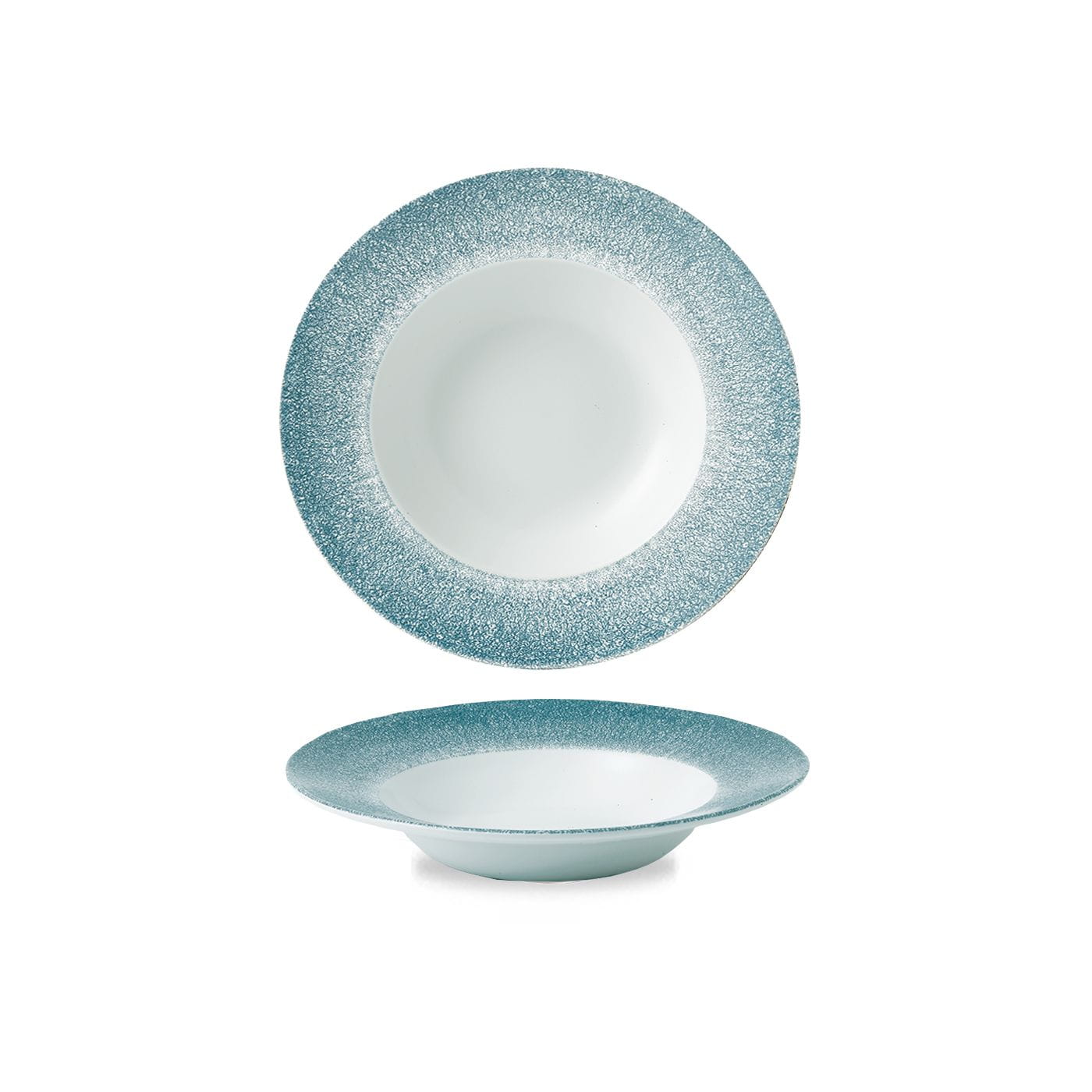 Teller tief breite Fahne 28cm RAKU topaz blue