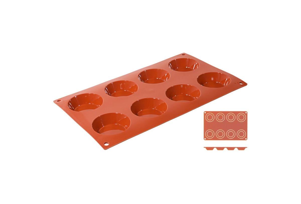 Silikon-Backmatte TORTELETT mit 8 Formen D: 6cm H: 1,7cm
