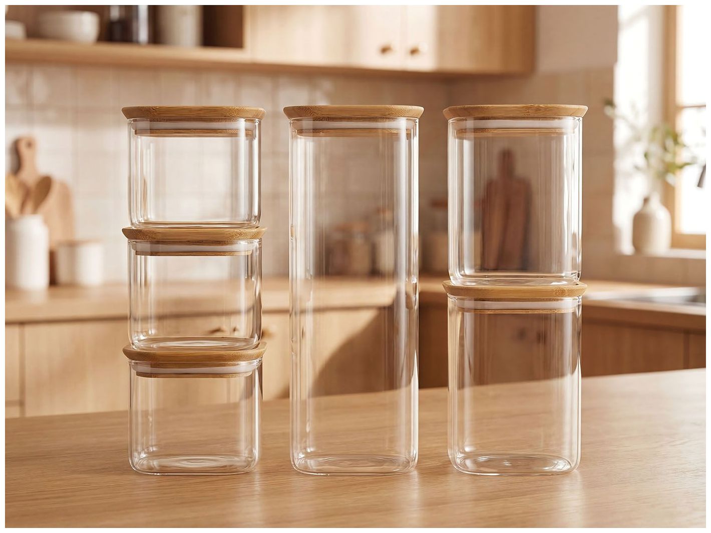 Vorratsglas-Set mit Bambusdeckel 6-teilig