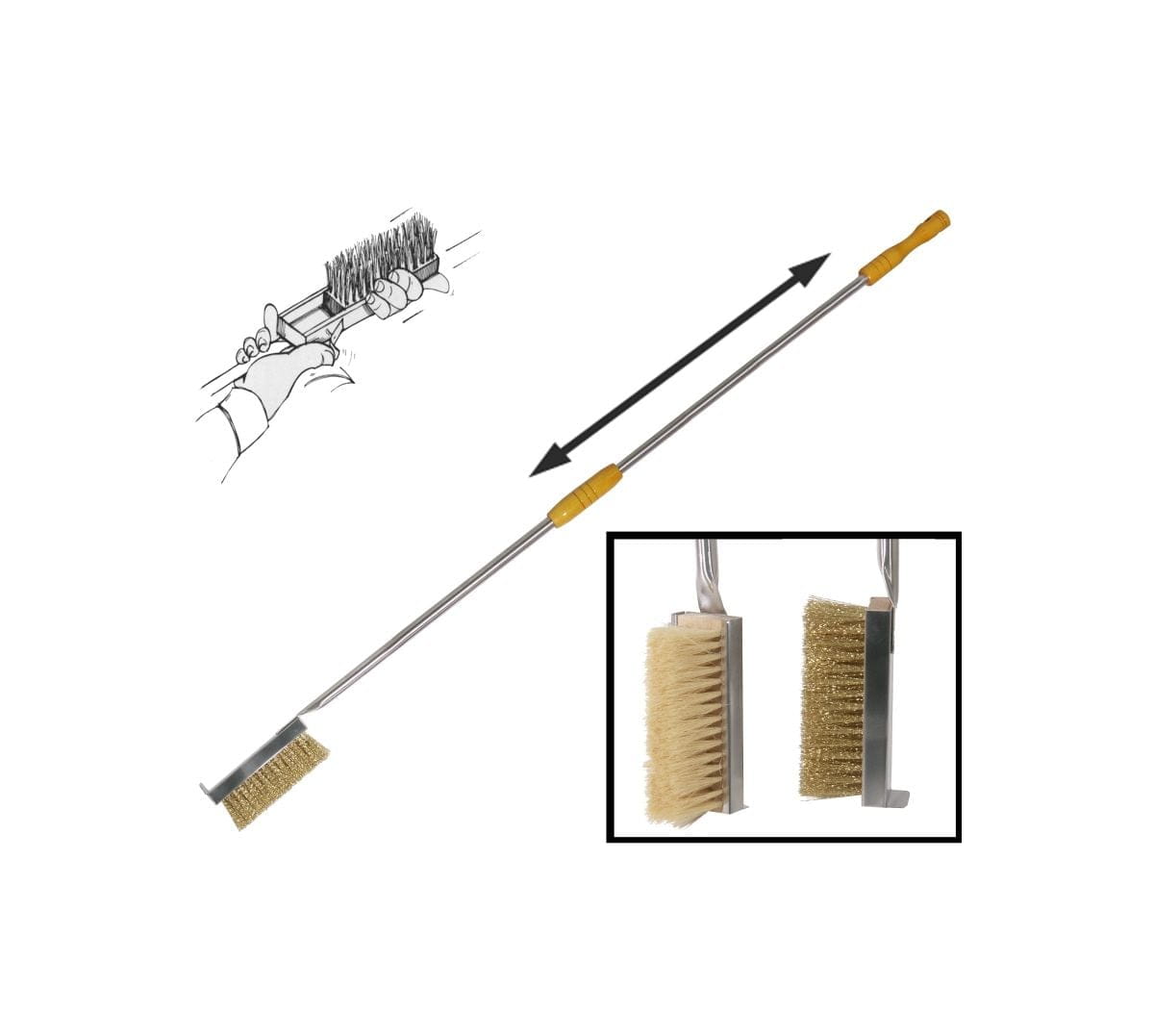 Pizzaofenbürste 16,5x6x175cm mit Naturborsten aus Palmenfaser