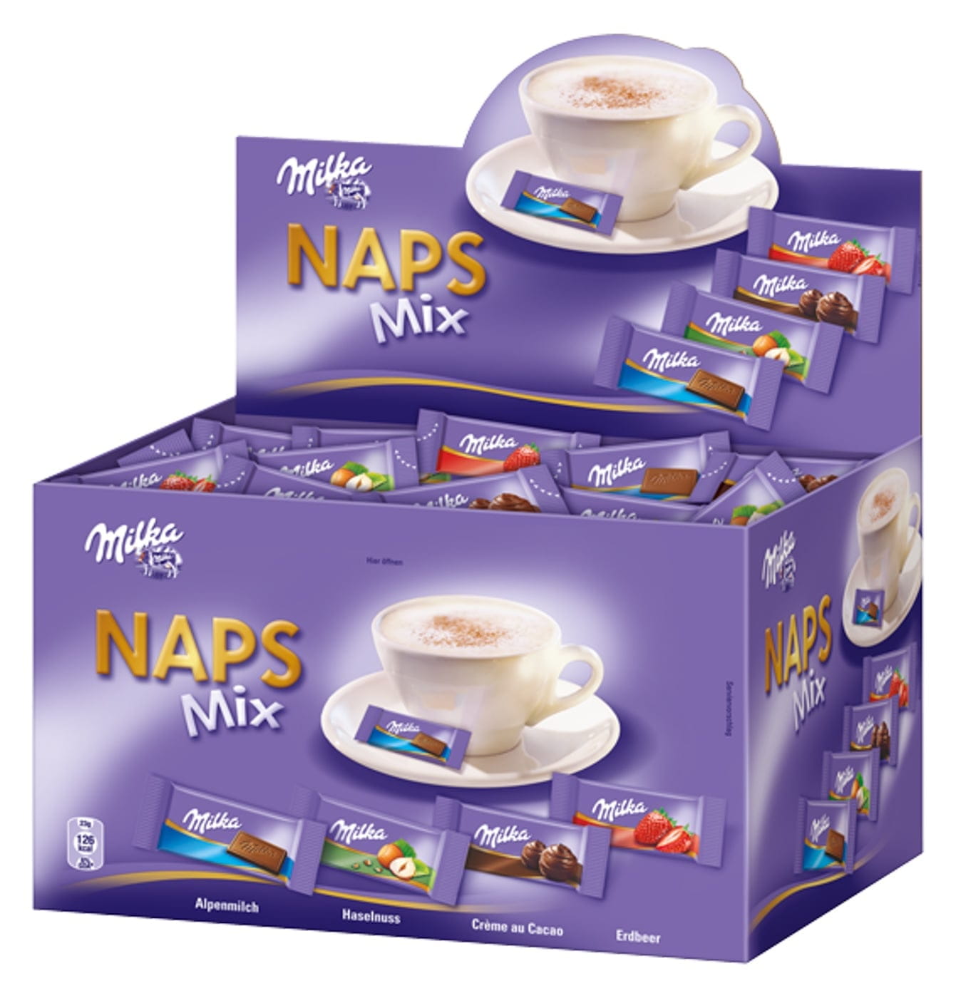 Milka Naps Mix Theken-Display – Mini-Tafeln aus Alpenmilch-Schokolade