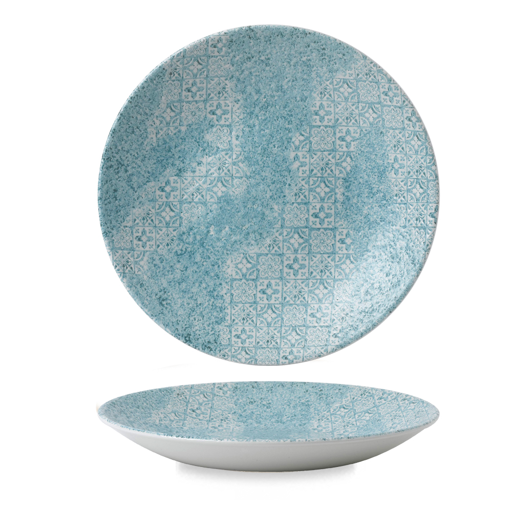 Tiefer Coup-Teller 25,5 cm VINTAGE PRINTS aquamarine aus Hotelporzellan für Gastronomie, spülmaschinen- und mikrowellengeeignet