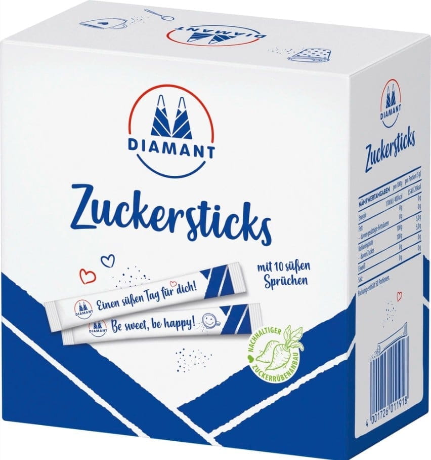 Diamant Zuckersticks 50 Stück je Packung mit 5g